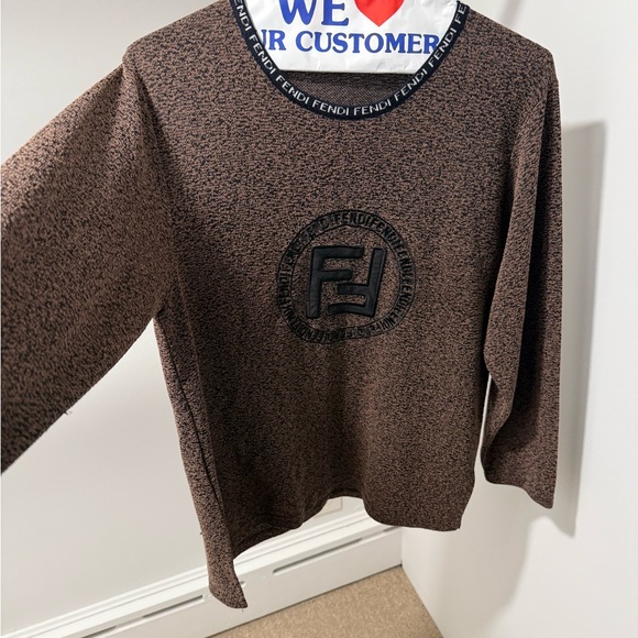Fendi Sweaters - Fendi Women's Textured Brown Crew Neck Sweater
